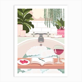 Bath Time And Wine Art Print