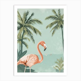Andean Flamingo And Palm Trees Minimalist Illustration 2 Art Print