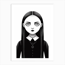 Portrait Of Wednesday Addams Line Art Dark 5 Fan Art Art Print