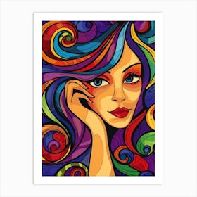 Girl With Colorful Hair 3 Art Print