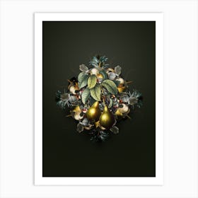 Vintage Pear Fruit Wreath on Olive Green n.0605 Art Print
