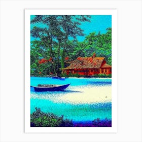 Koh Rong Cambodia Pointillism Style Tropical Destination Art Print