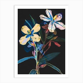 Neon Flowers On Black Forget Me Not 4 Art Print