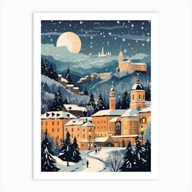 Winter Travel Night Illustration Salzburg Austria 4 Art Print