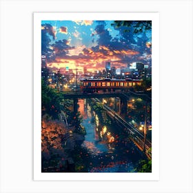 Train City At Sunset Art Print