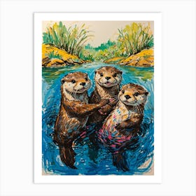 Otters In The Water 2 Art Print