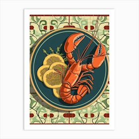 Lobster On A Plate With A Tiled Background 2 Art Print