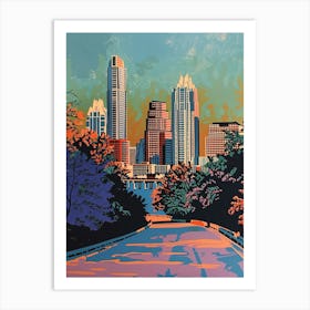 The Domain Austin Texas Colourful Blockprint 1 Art Print