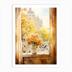Window View Of Zagreb Croatia In Autumn Fall, Watercolour 2 Art Print