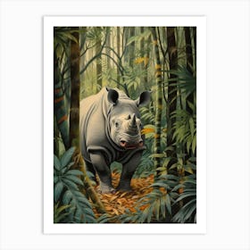 Rhino In The Jungle Realistic Illustration 4 Art Print