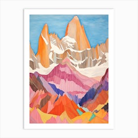 Cerro Torre Argentina And Chile Colourful Mountain Illustration Art Print