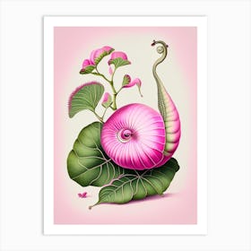 Snail With Pink Background Botanical Art Print