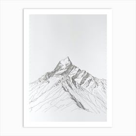 Aoraki Mount Cook New Zealand Line Drawing 7 Art Print