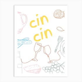 Cin Cin Kitchen Poster Colour Art Print