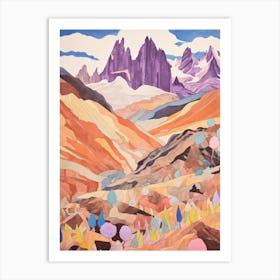 Aconcagua Argentina 3 Colourful Mountain Illustration Art Print