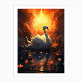 Swan Fire Flower Art Print