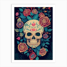 skull and flowers Art Print
