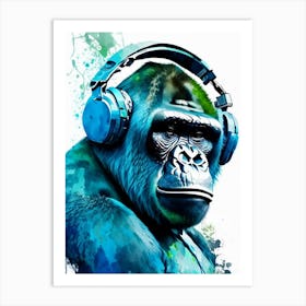 Gorilla Using Dj Set And Headphones Gorillas Mosaic Watercolour 1 Art Print