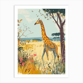 Cute Giraffe In The Leaves Watercolour Style Illustration 3 Art Print