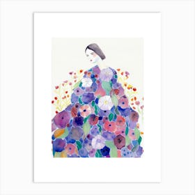 Lady In A Flower Dress Watercolour Art Print