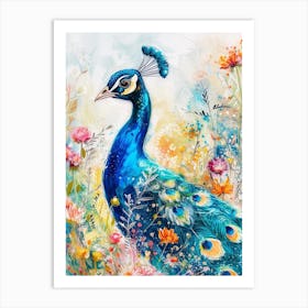 Peacock In The Meadow Sketch 2 Art Print