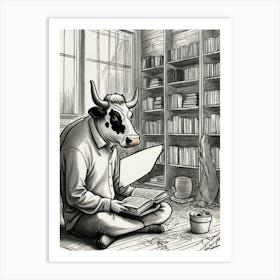 Cow Reading A Book 3 Art Print