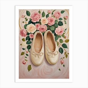 Pink Ballet Shoes and Roses Art Print