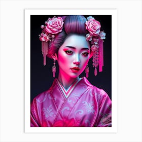 Geisha In Pink Neon Art Print