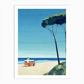 Campervan on the Beach | Beach Van Life Travel Illustration| Sea Ocean Summer Coastal Landscape Art Print