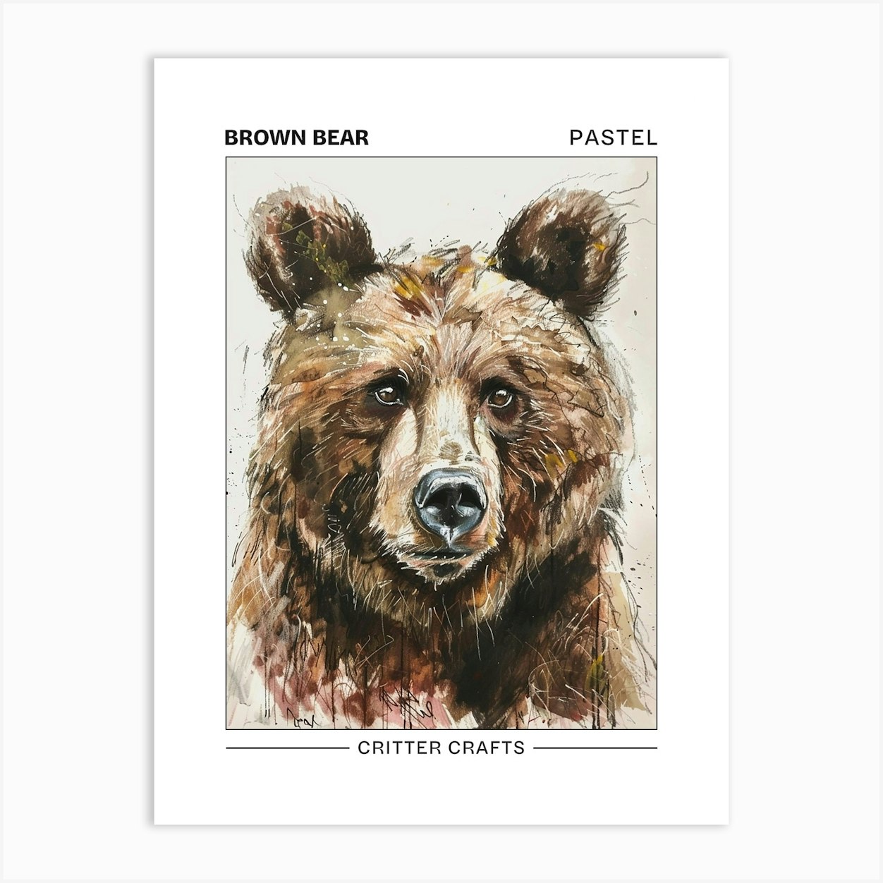 Brown Bear Pastel Watercolour 1 Poster Art Print by Critter Crafts