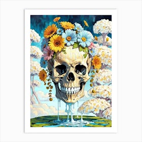 Surrealist Floral Skull Painting (43) Art Print
