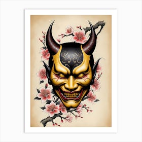 Floral Irezumi The Traditional Japanese Tattoo Hannya Mask (56) Art Print