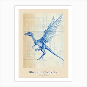 Archaeopteryx Dinosaur Blue Print Sketch 2 Poster Art Print