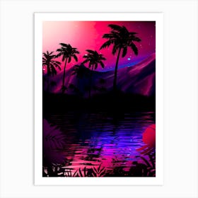 Neon landscape: Pink purple tropical beach [synthwave/vaporwave/cyberpunk] — aesthetic retrowave neon poster Art Print