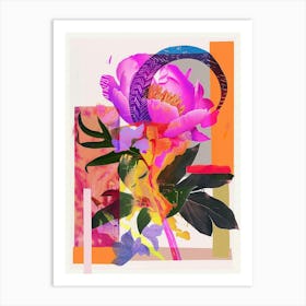 Peony 3 Neon Flower Collage Art Print