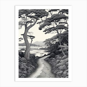 Iriomote Island In Okinawa, Ukiyo E Black And White Line Art Drawing 1 Art Print