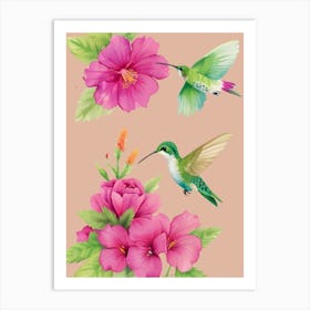 Hummingbirds And Flowers Art Print