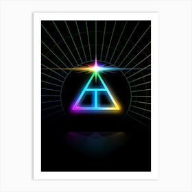 Neon Geometric Glyph in Candy Blue and Pink with Rainbow Sparkle on Black n.0304 Art Print