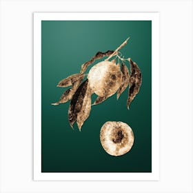 Gold Botanical Peach on Dark Spring Green n.3795 Art Print