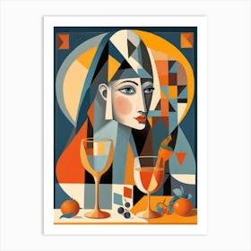 Woman With Glasses Of Wine Art Print