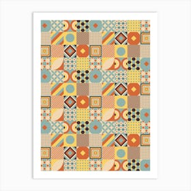 Patchwork Pattern - Bauhaus Azulejo geometric pattern, mosaic #6 Art Print