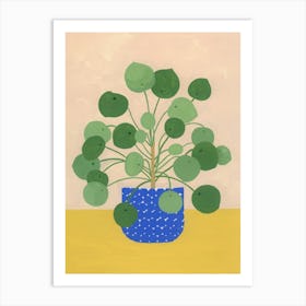 Chinese Money Plant Houseplant Blue Pot Painting Art Print