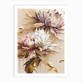 Abstract Floral Oil Painting Gold Art Print