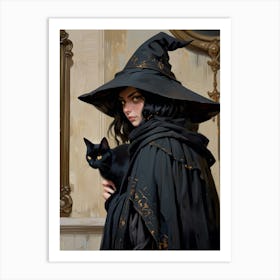 Witch And Cat Art Print