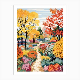 Brooklyn Botanic Garden, Usa In Autumn Fall Illustration 2 Art Print