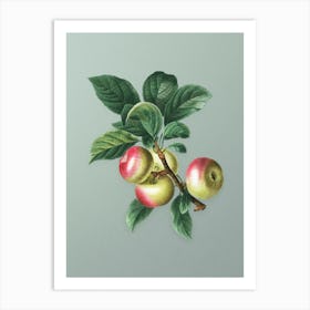 Vintage Apple Botanical Art on Mint Green Art Print