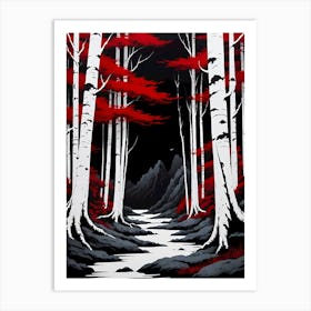 Red Birch Forest Art Print