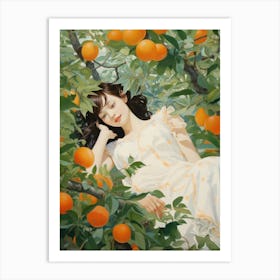 Woman In An Orange Tree Art Print