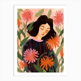 Woman With Autumnal Flowers Bee Balm 3 Art Print