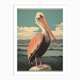 Vintage Bird Linocut Pelican 1 Art Print